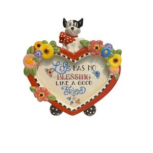 Mary Engelbreit Ceramic Heart Picture Frame Dog Floral Good Friend Quote 2001